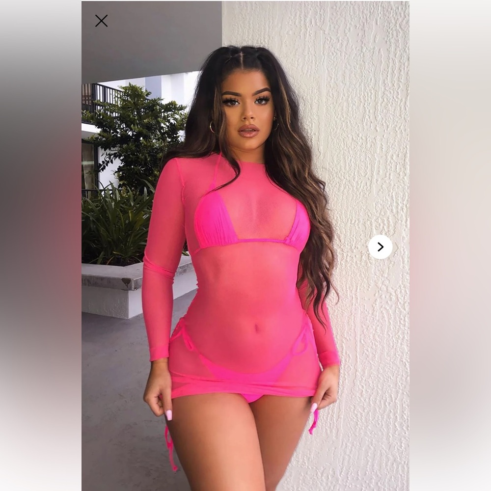 Fashion Nova Vibrant Neon Pink Sheer Cover-Up Set